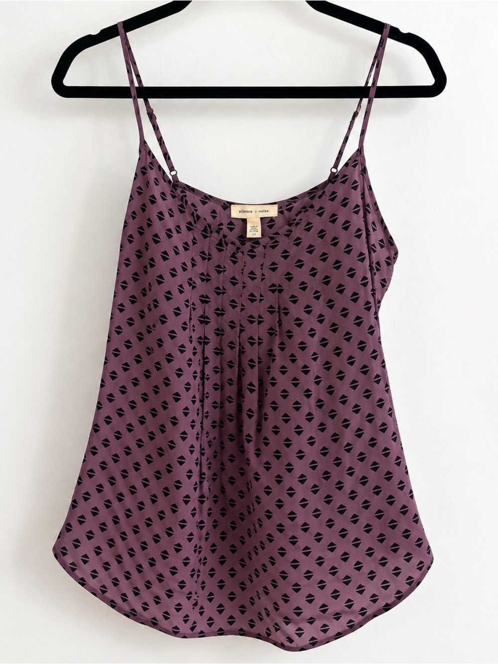 Silence + Noise 100% Silk Geometric Cami Tank Top Purple Black M
